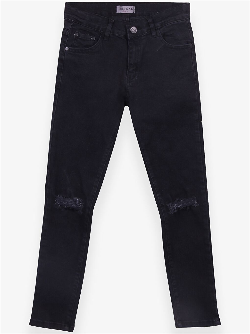 Siyah Yırtık Detaylı Kız Çocuk Jean Pantolon