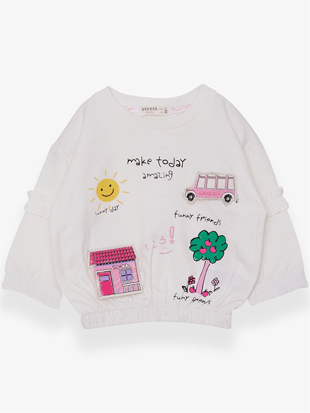 Ekru Bisiklet Yaka Uzun Kollu Kız Bebek Sweatshirt