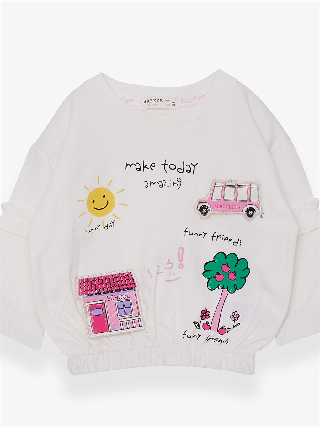 Ekru Bisiklet Yaka Uzun Kollu Kız Bebek Sweatshirt-2