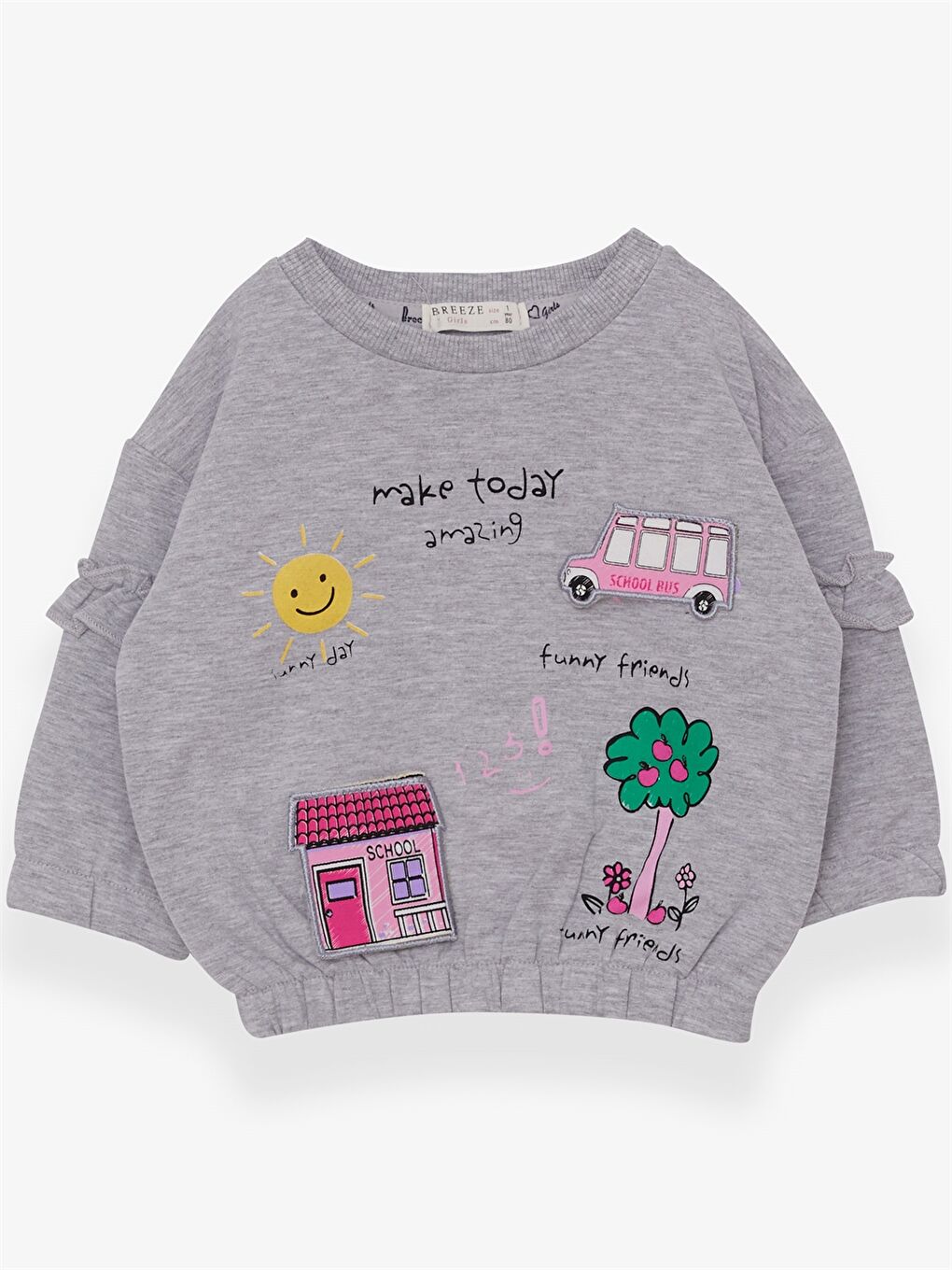 Gri Bisiklet Yaka Uzun Kollu Kız Bebek Sweatshirt