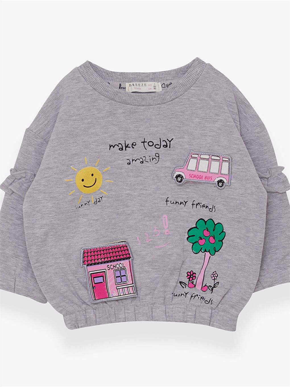 Gri Bisiklet Yaka Uzun Kollu Kız Bebek Sweatshirt-2