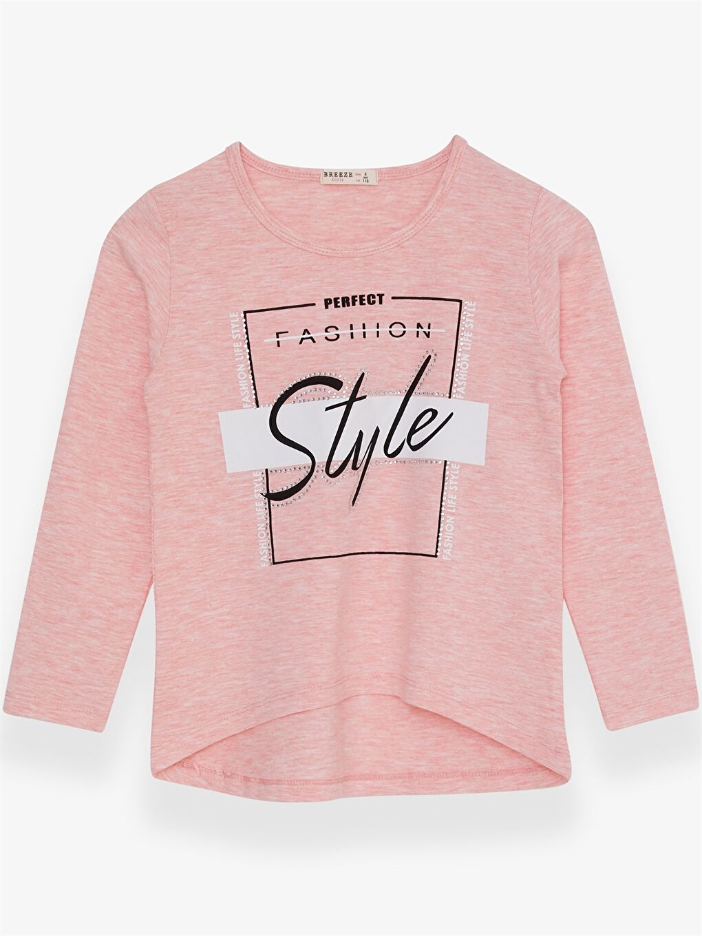 Pembe Bisiklet Yaka Baskılı Uzun Kollu Kız Çocuk Tişört