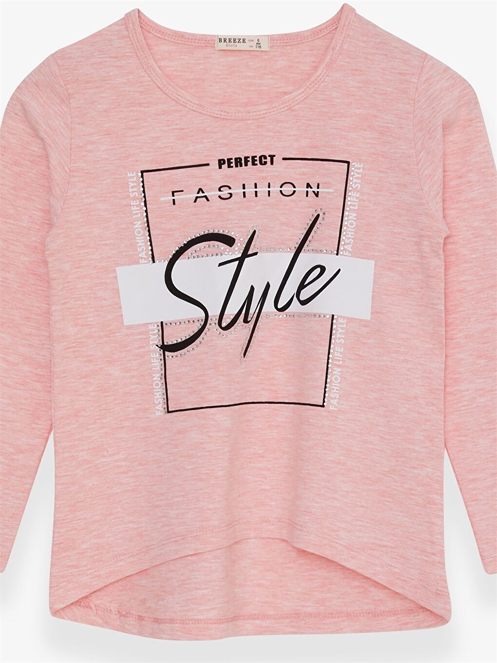 Pembe Bisiklet Yaka Baskılı Uzun Kollu Kız Çocuk Tişört-2