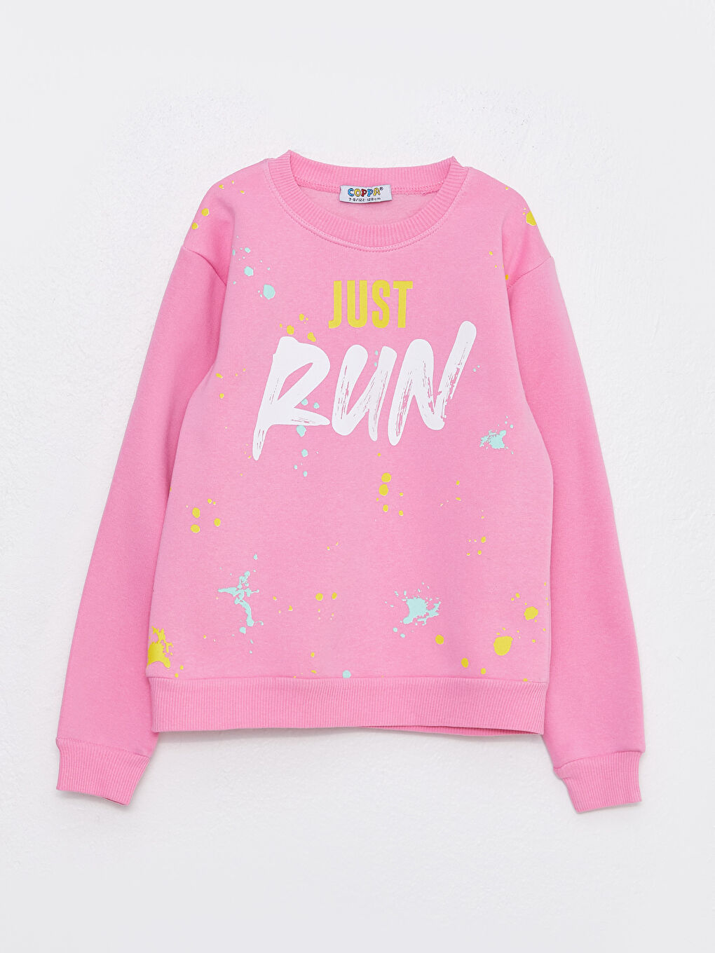 Pembe Bisiklet Yaka Baskılı Uzun Kollu Kız Çocuk Sweatshirt ve Eşofman Altı-1