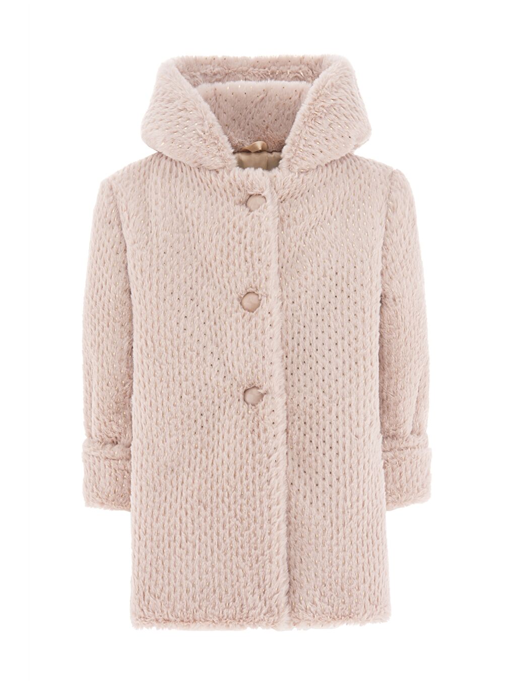 Bej Kapüşonlu Pelüş Kız Çocuk Mont ve Taç