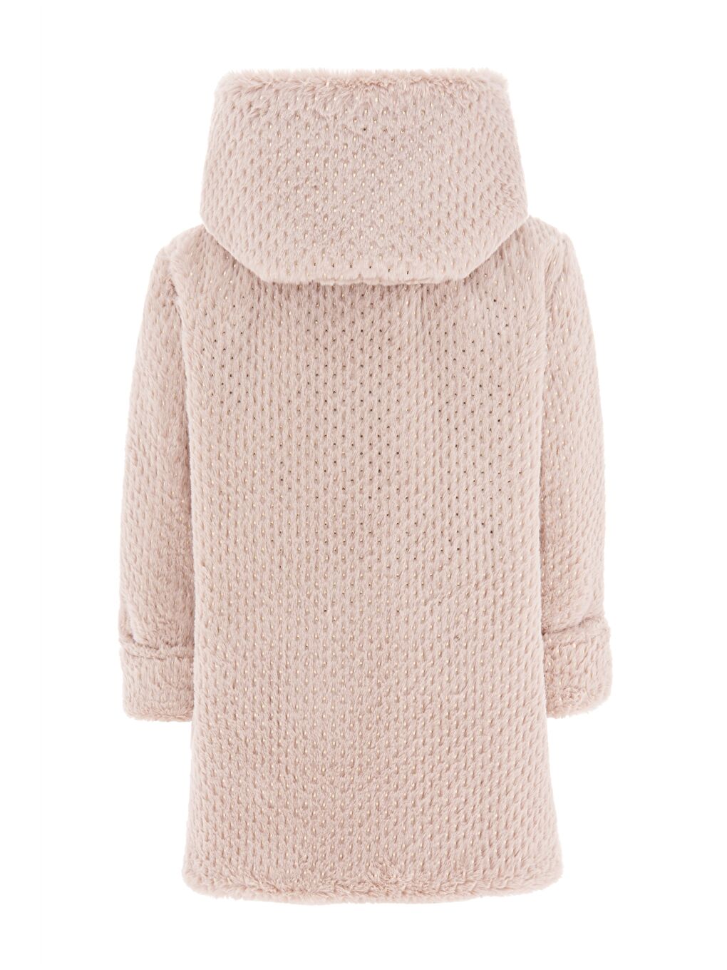 Bej Kapüşonlu Pelüş Kız Çocuk Mont ve Taç-1