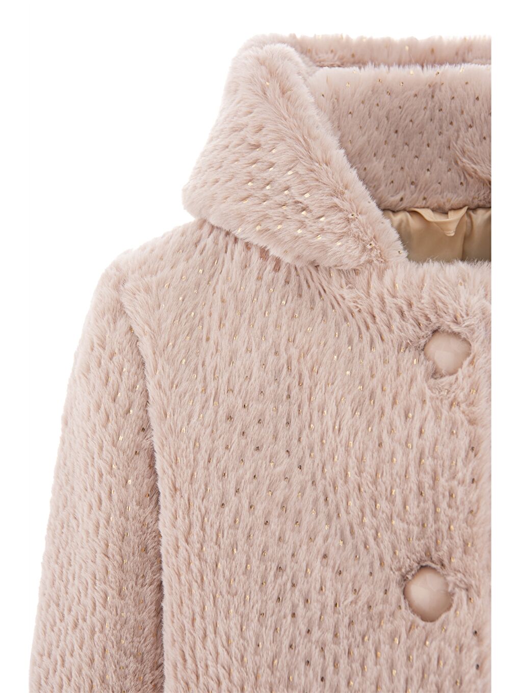 Bej Kapüşonlu Pelüş Kız Çocuk Mont ve Taç-2