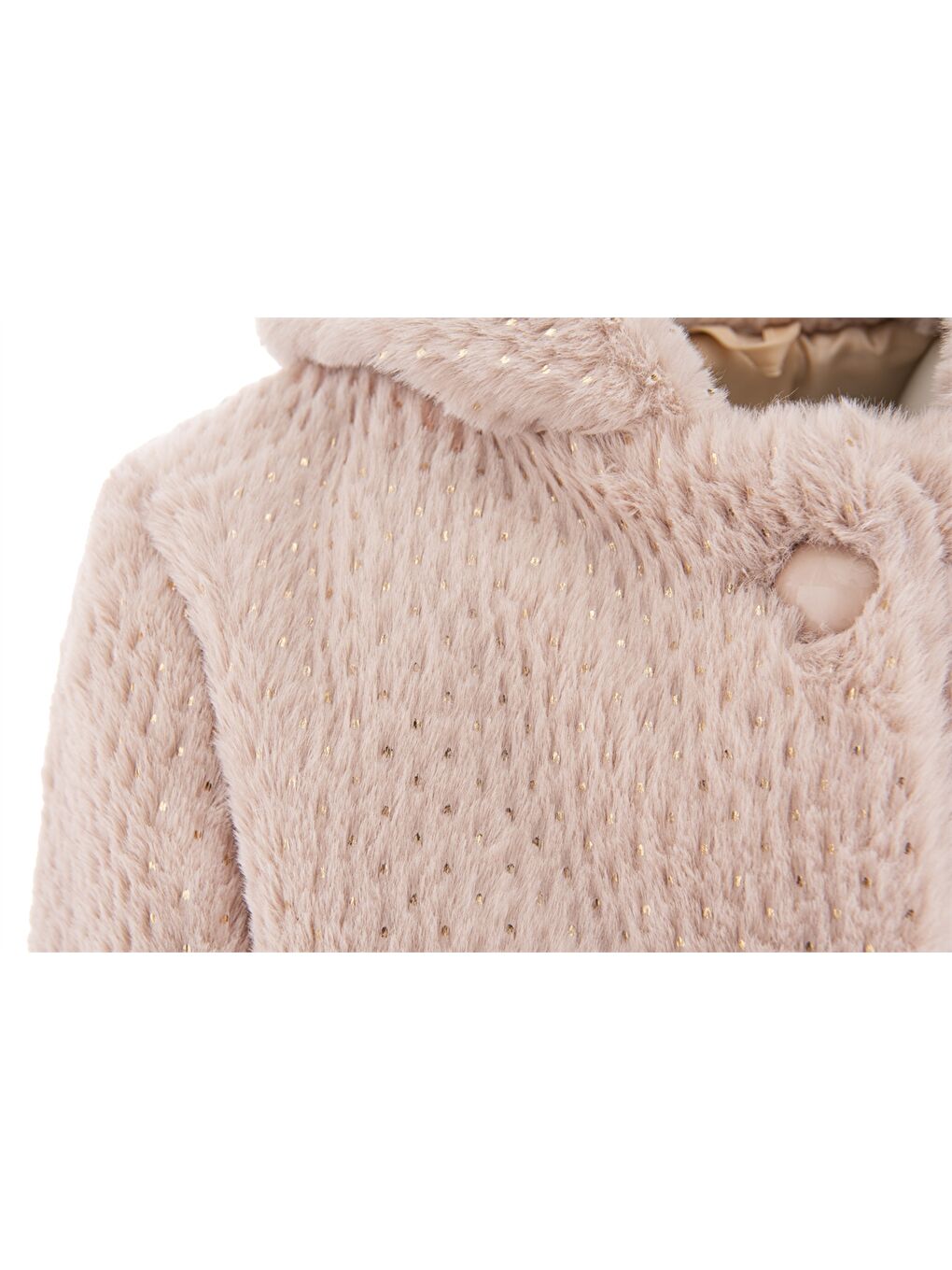 Bej Kapüşonlu Pelüş Kız Çocuk Mont ve Taç-3