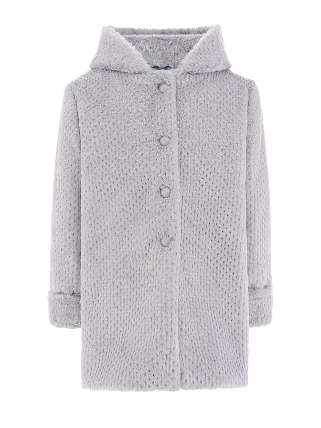 Gri Kapüşonlu Pelüş Kız Çocuk Mont ve Taç