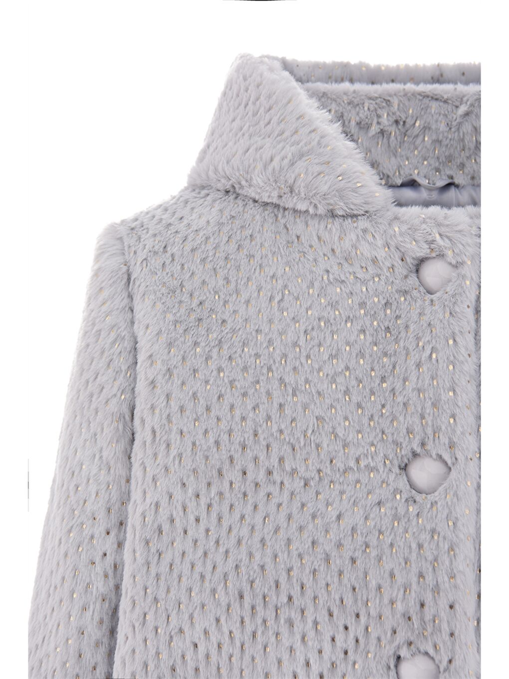 Gri Kapüşonlu Pelüş Kız Çocuk Mont ve Taç-2