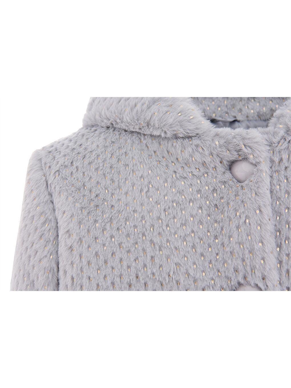 Gri Kapüşonlu Pelüş Kız Çocuk Mont ve Taç-3