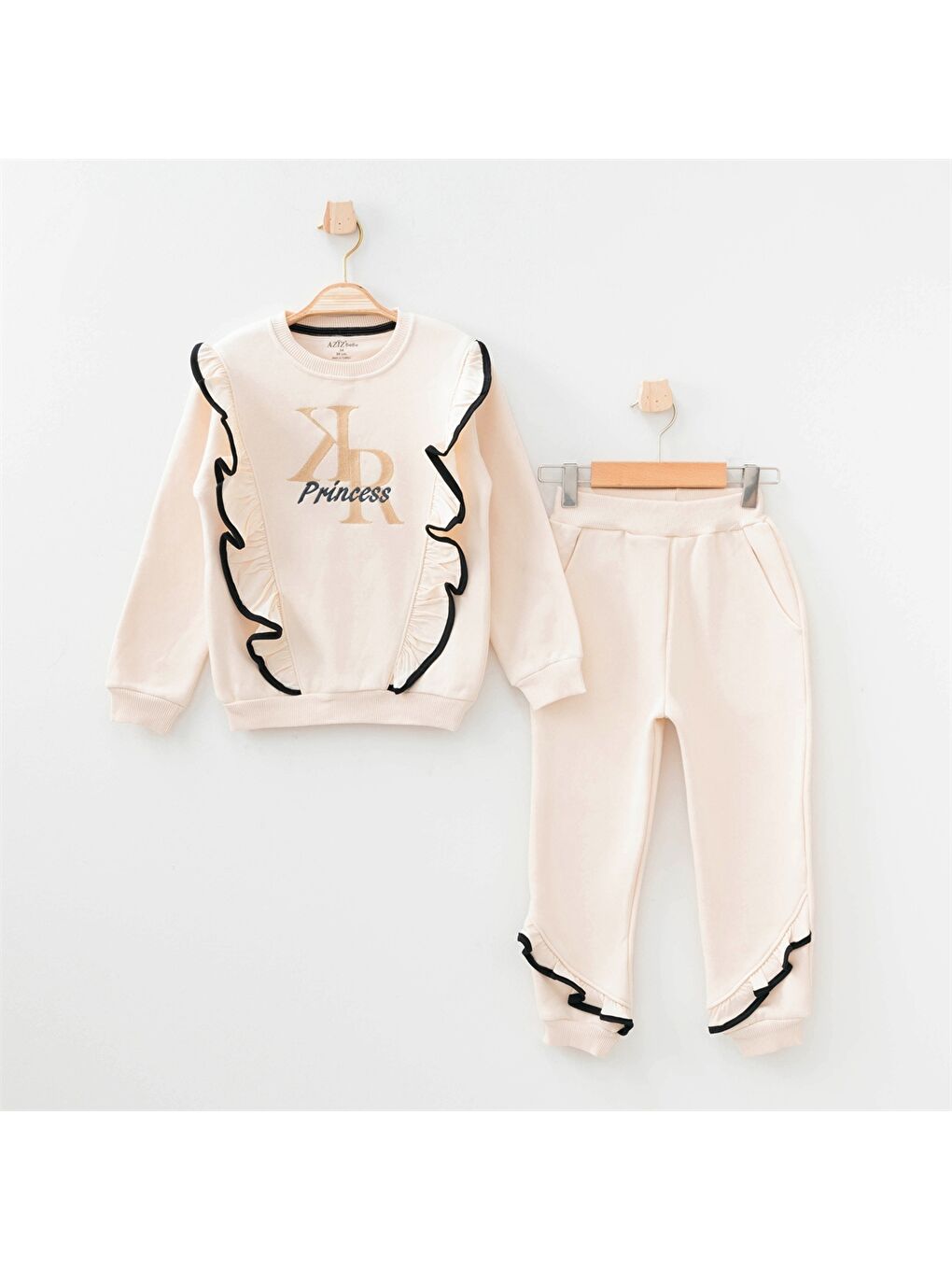 Bej Bisiklet Yaka Uzun Kollu Kız Bebek 2'li Takım