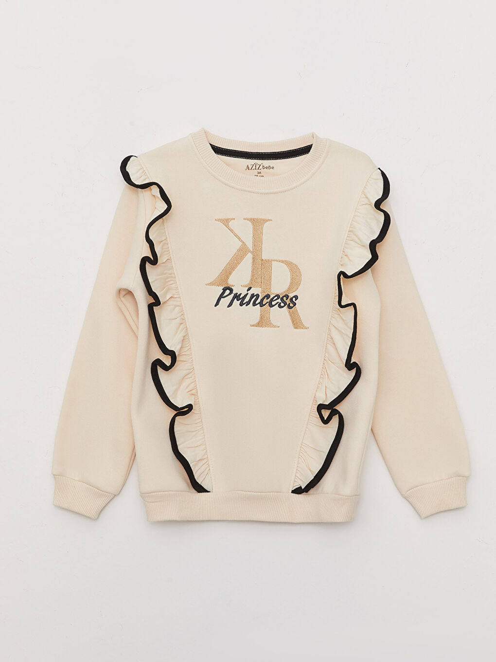 Bej Bisiklet Yaka Uzun Kollu Kız Bebek 2'li Takım-1