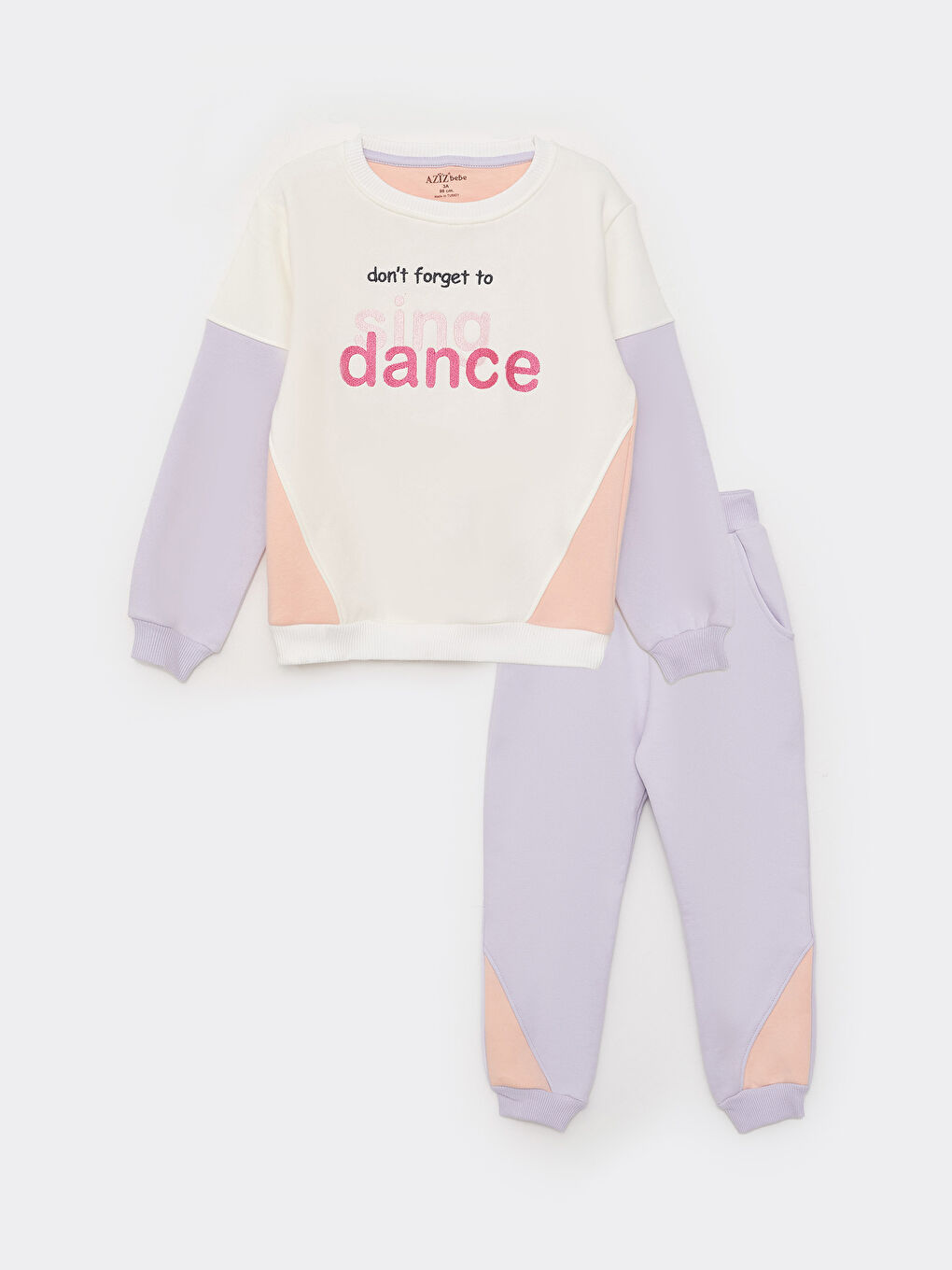 Lila Bisiklet Yaka Uzun Kollu Kız Bebek 2'li Takım