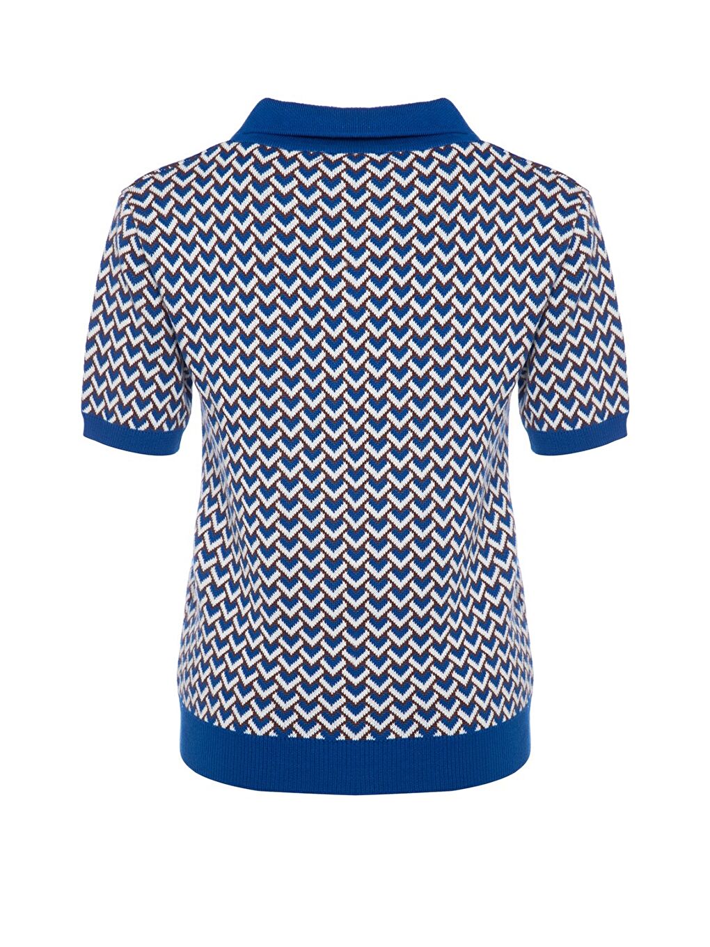 Mavi Polo Yaka Desenli Kısa Kollu Kadın Triko Kazak-9