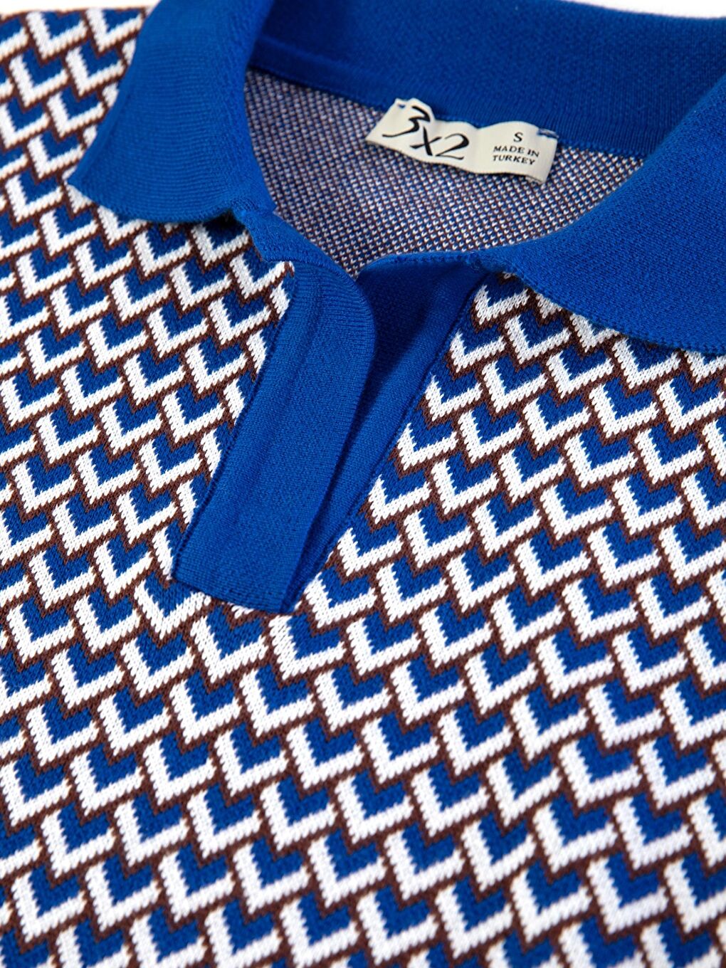 Mavi Polo Yaka Desenli Kısa Kollu Kadın Triko Kazak-10