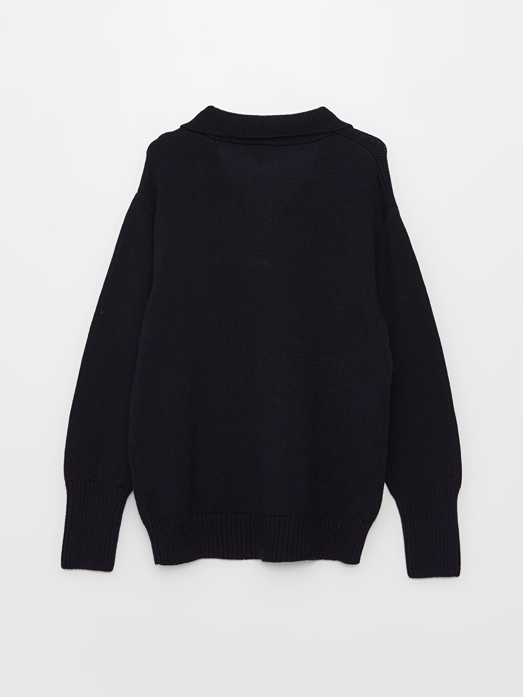 بلوفر صوف حريمي بكم طويل وياقة بولو وقصة مستقيمة-1