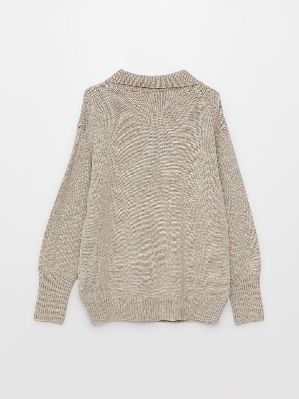 بلوفر صوف حريمي بكم طويل وياقة بولو وقصة مستقيمة-1