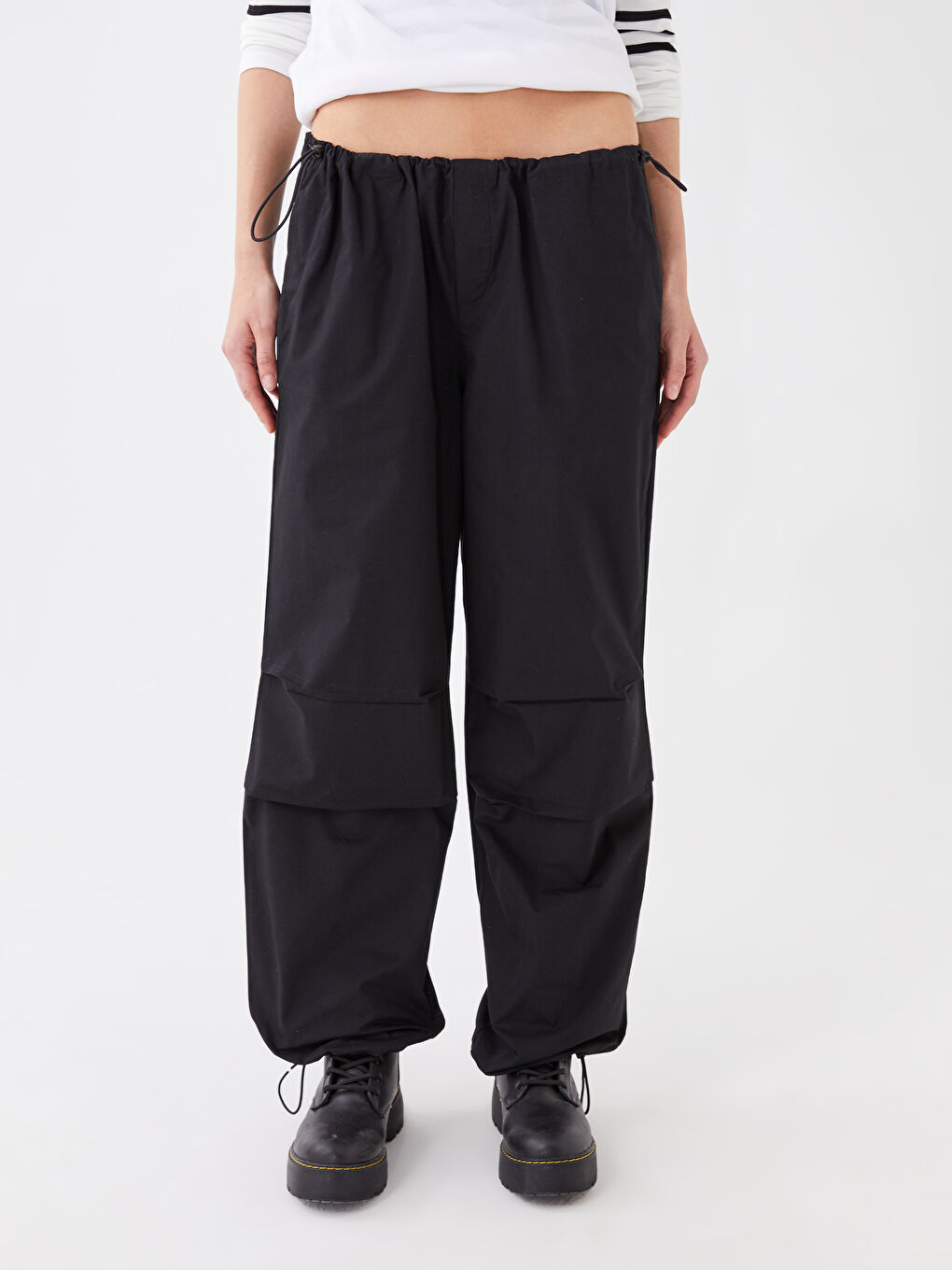 Women's Elasticated Waist Plain Parachute Trousers-4