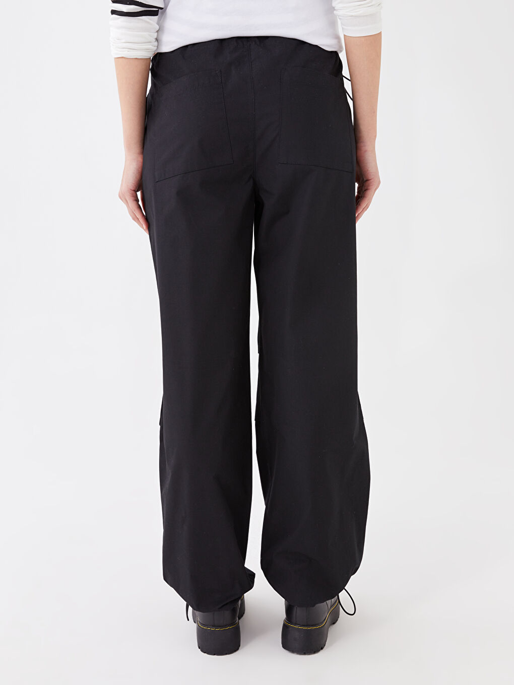 Women's Elasticated Waist Plain Parachute Trousers-5