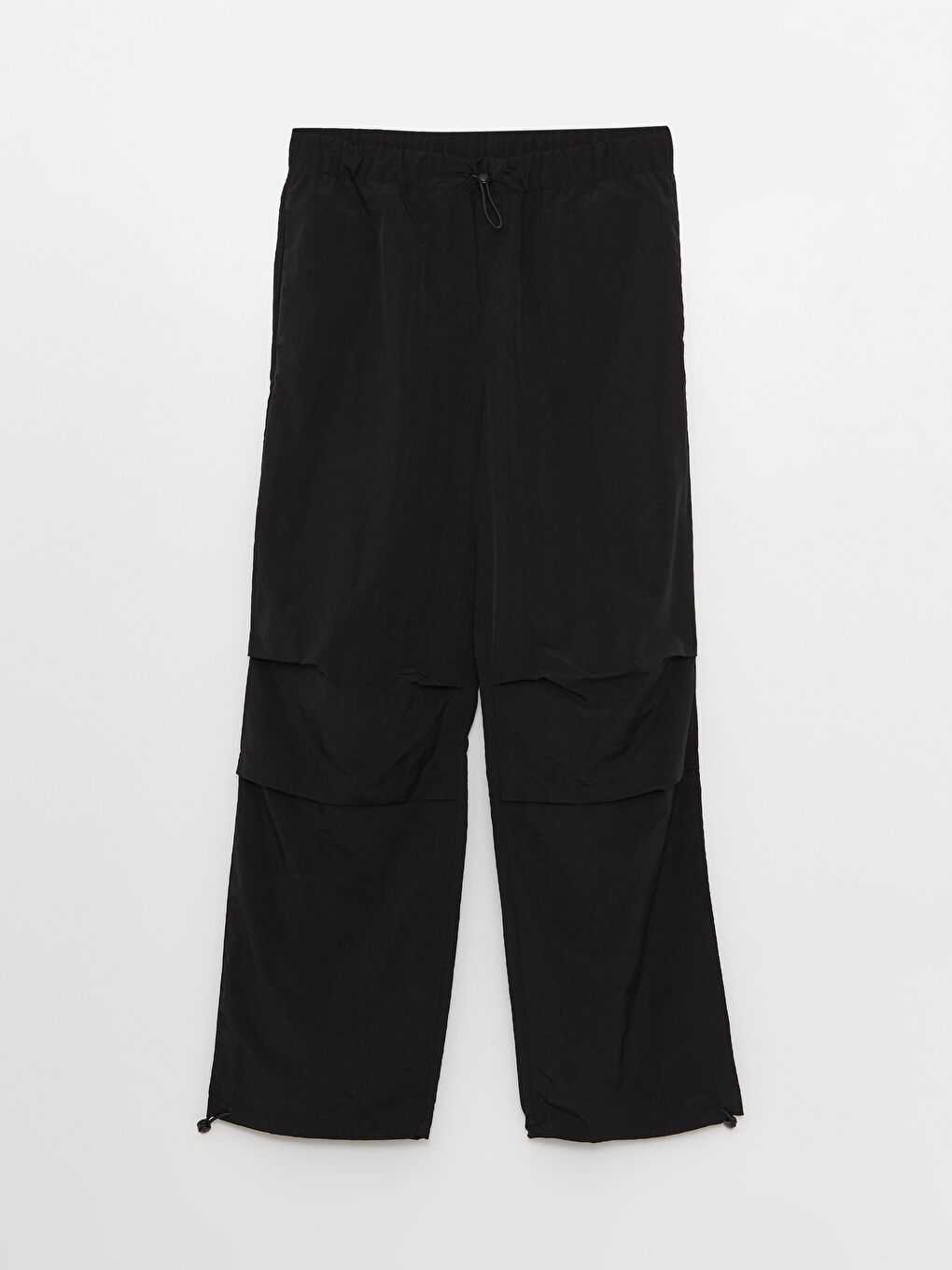 Siyah Kadın Beli Lastikli Düz Paraşüt Pantolon-5