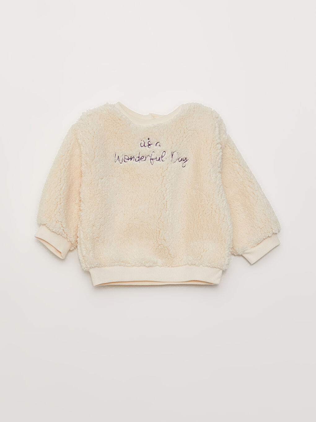 Bej Bisiklet Yaka Uzun Kollu Nakış Detaylı Kız Bebek Sweatshirt ve Tayt 2'li Takım-1