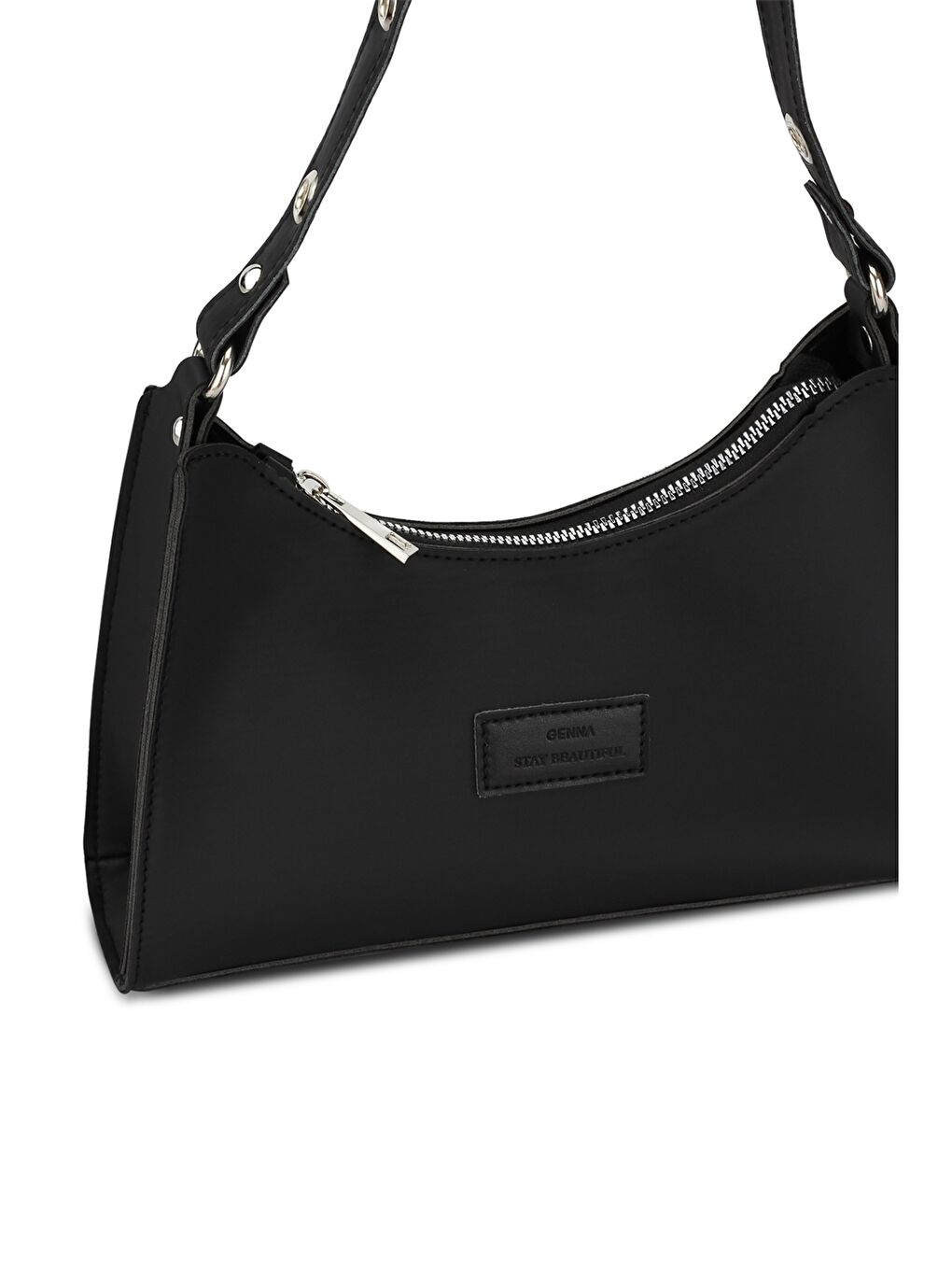 Siyah Etiket Baskılı Kadın Omuz Çantası-2