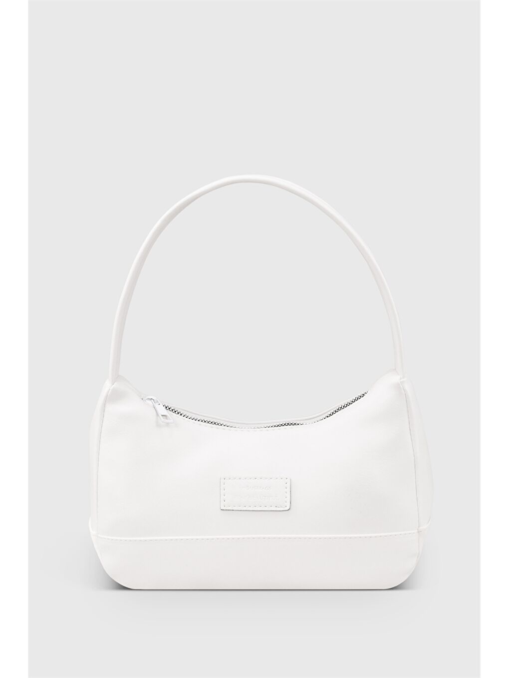 Beyaz Etiket Baskılı Kadın Omuz Çantası