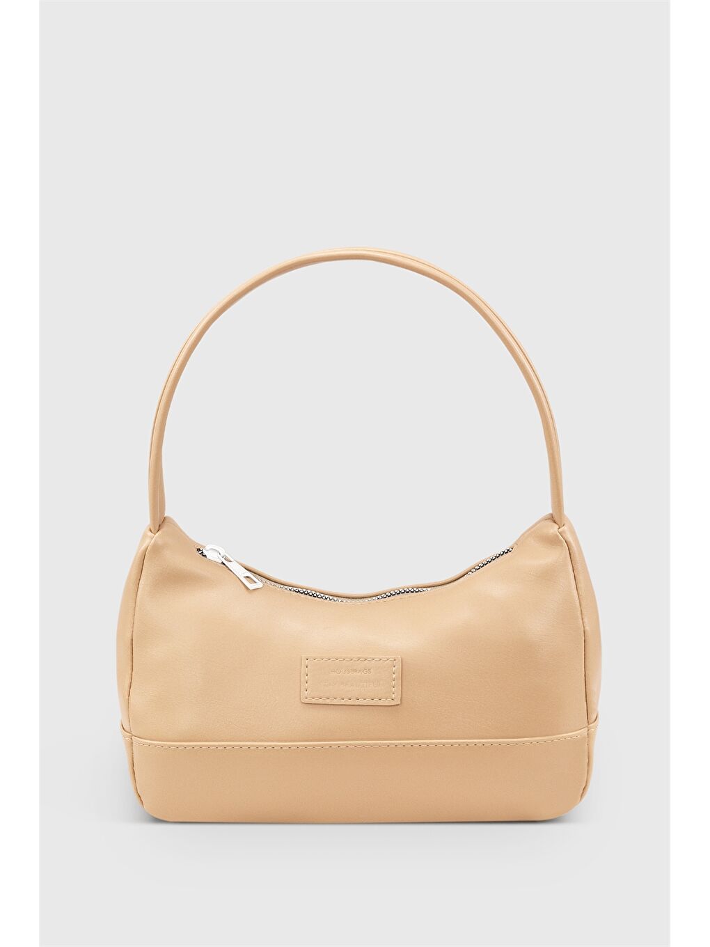 Ekru Etiket Baskılı Kadın Omuz Çantası