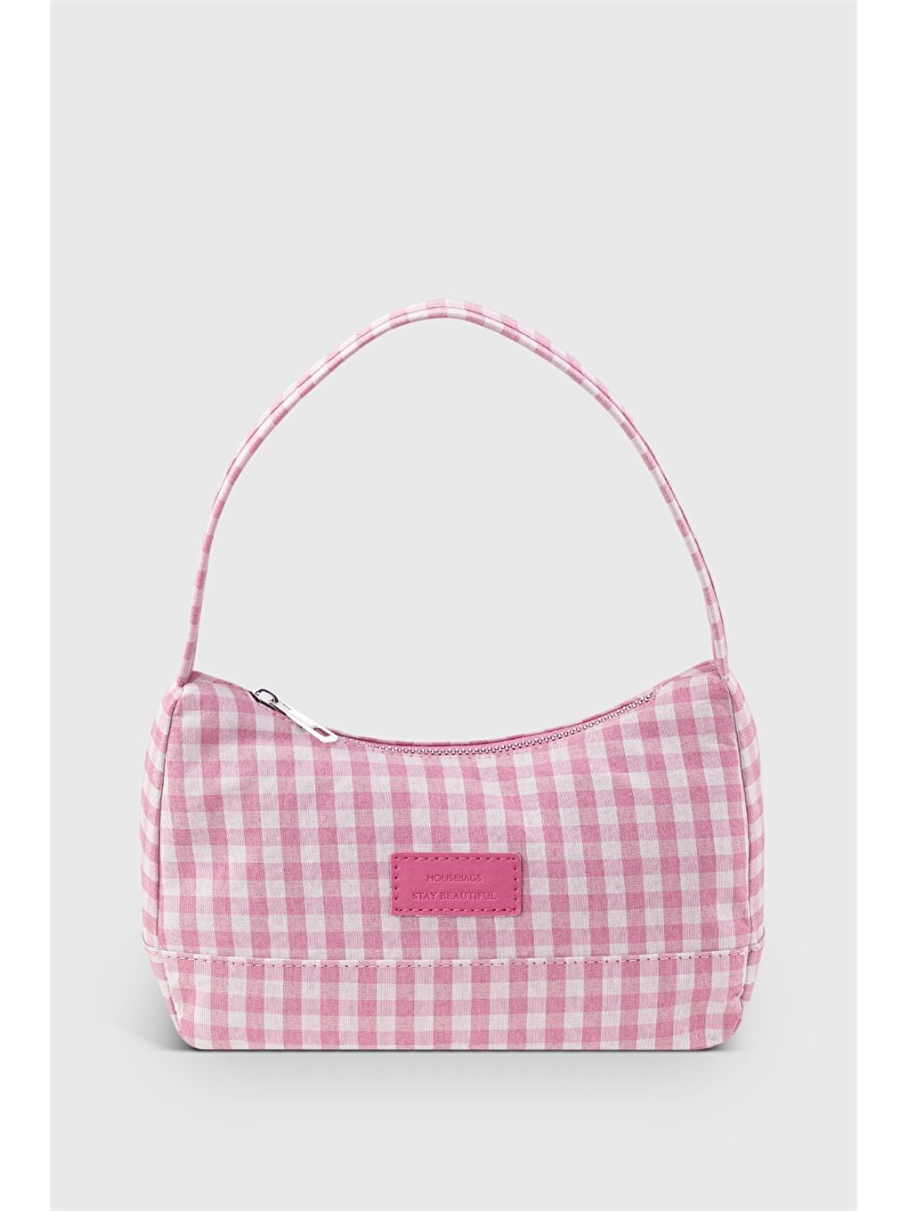 Pembe Etiket Baskılı Kadın Omuz Çantası