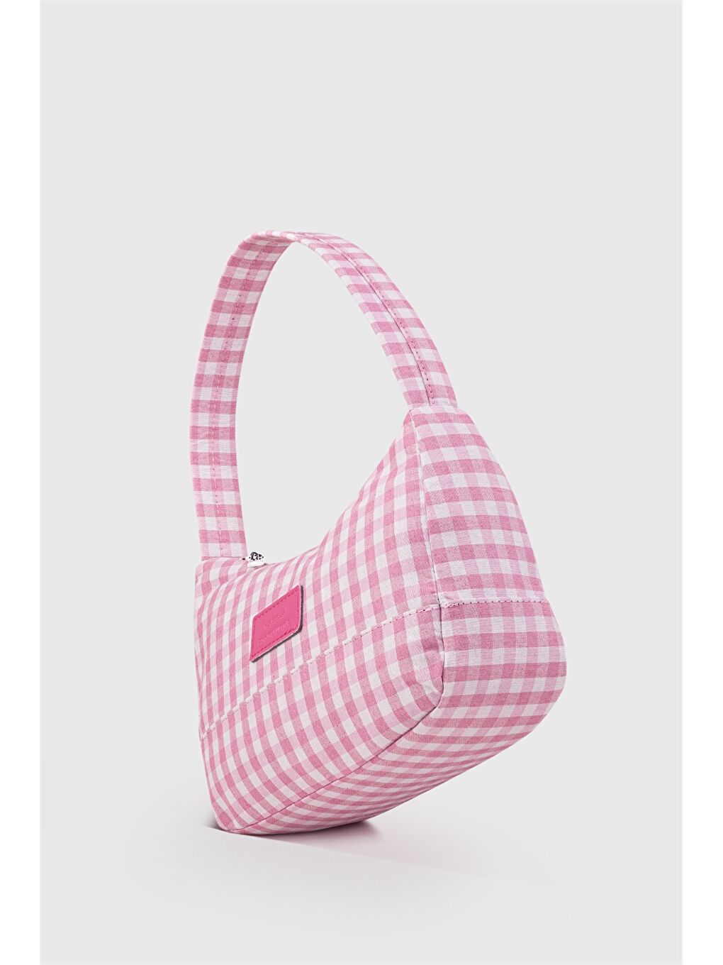 Pembe Etiket Baskılı Kadın Omuz Çantası-1