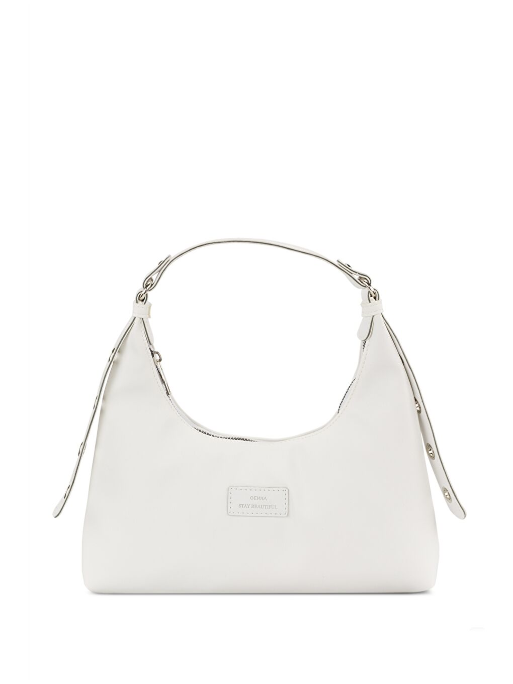 Beyaz Etiket Baskılı Kadın Kol Çantası