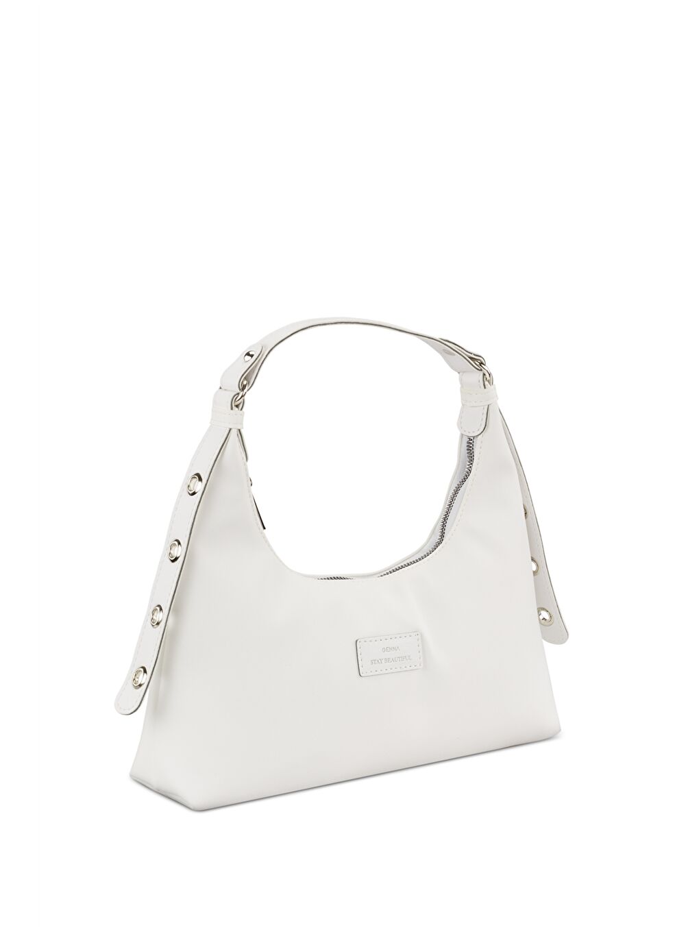 Beyaz Etiket Baskılı Kadın Kol Çantası-1