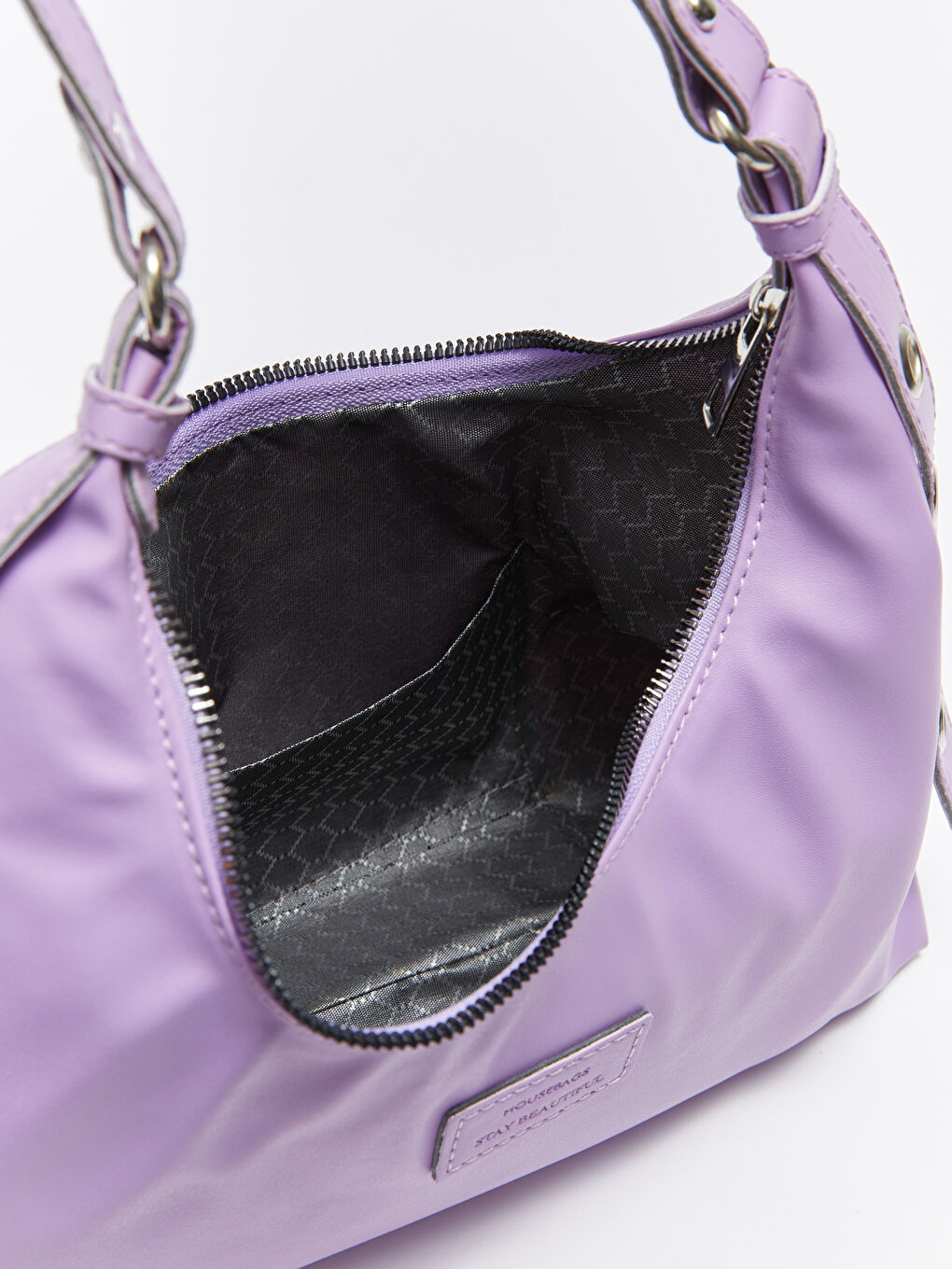 Lila Etiket Baskılı Kadın Kol Çantası-3