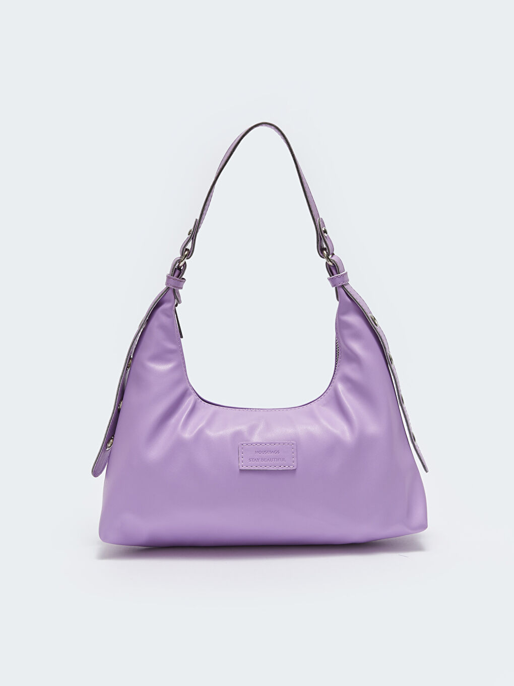 Lila Etiket Baskılı Kadın Kol Çantası