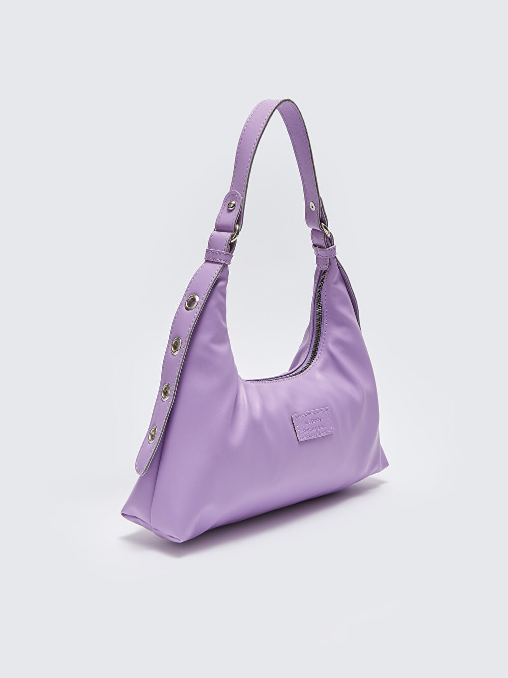 Lila Etiket Baskılı Kadın Kol Çantası-1