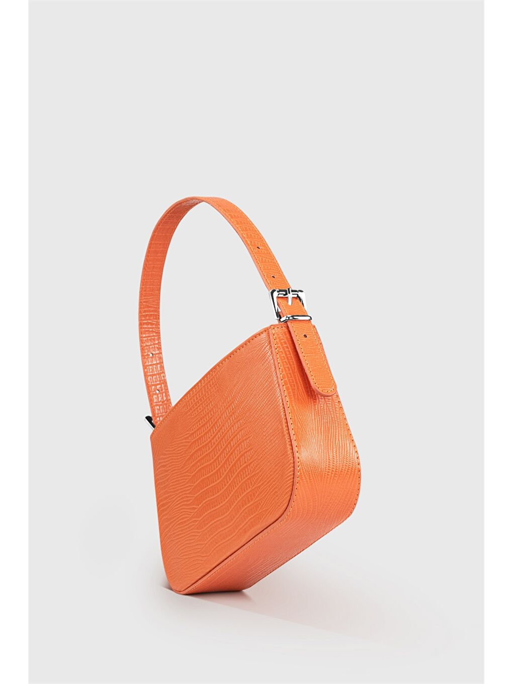 Turuncu Deri Görünümlü Kroko Desenli Kadın Omuz Çantası-1