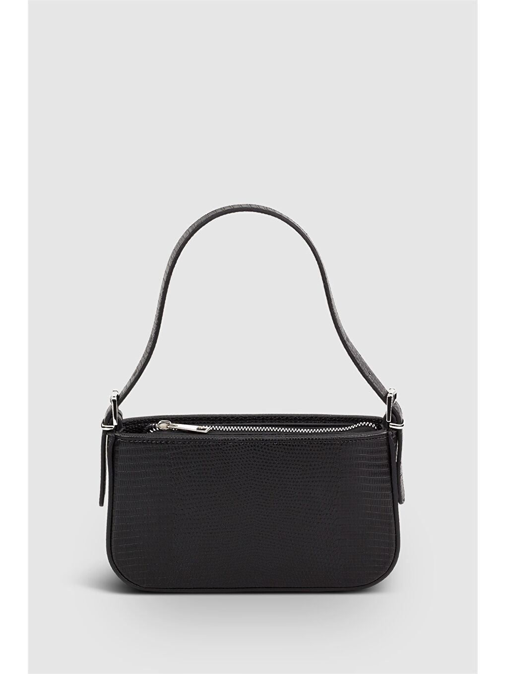 Siyah Deri Görünümlü Kroko Desenli Kadın Omuz Çantası
