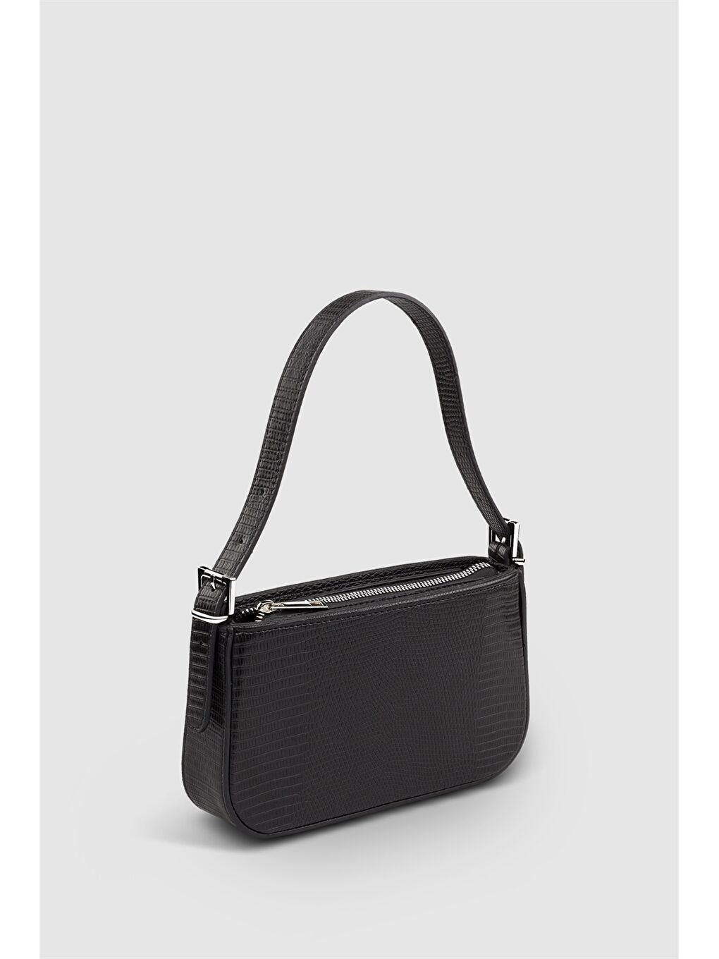 Siyah Deri Görünümlü Kroko Desenli Kadın Omuz Çantası-1