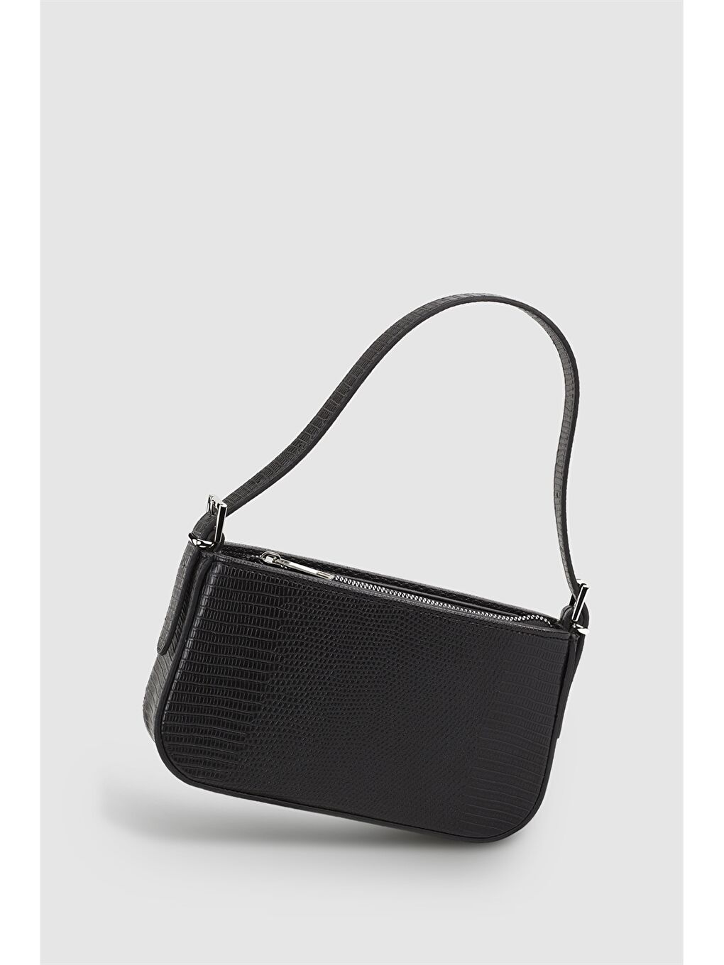 Siyah Deri Görünümlü Kroko Desenli Kadın Omuz Çantası-3