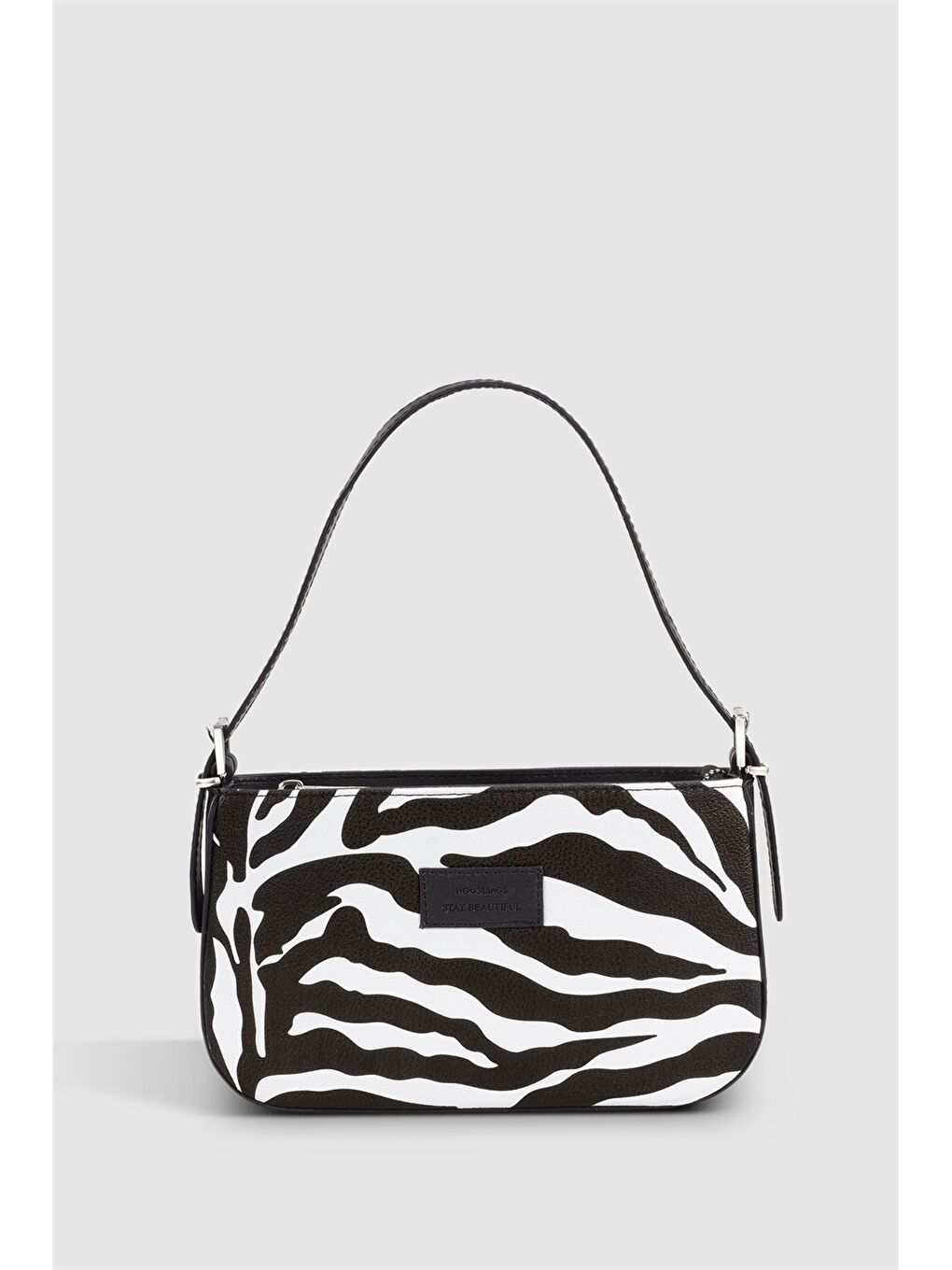 Siyah Deri Görünümlü Desenli Kadın Omuz Çantası