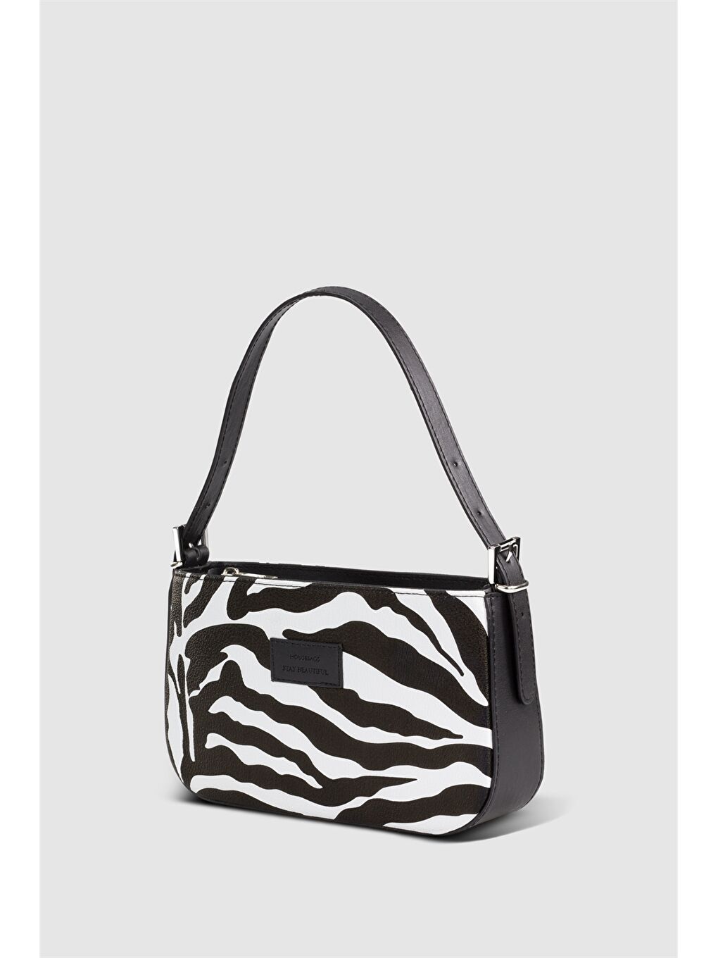 Siyah Deri Görünümlü Desenli Kadın Omuz Çantası-1