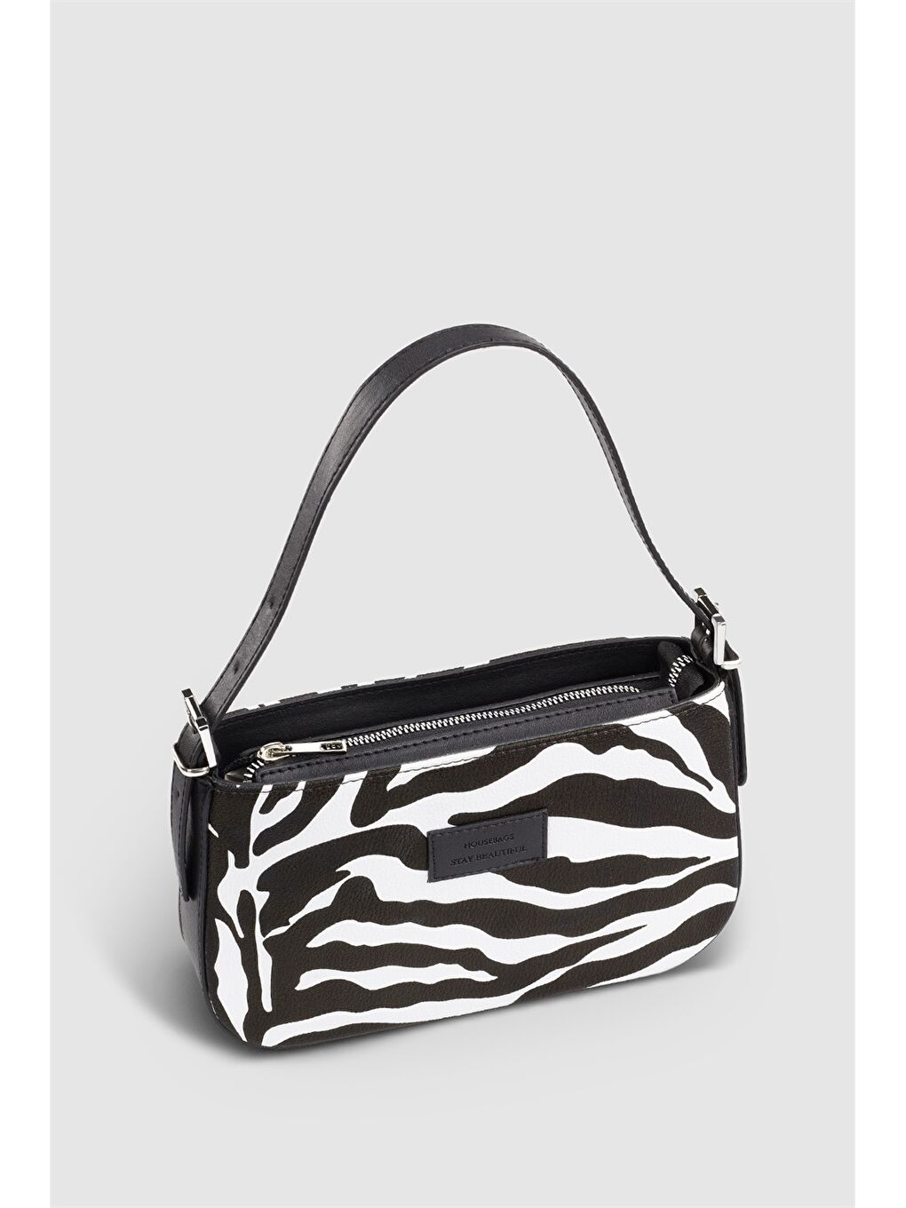 Siyah Deri Görünümlü Desenli Kadın Omuz Çantası-3