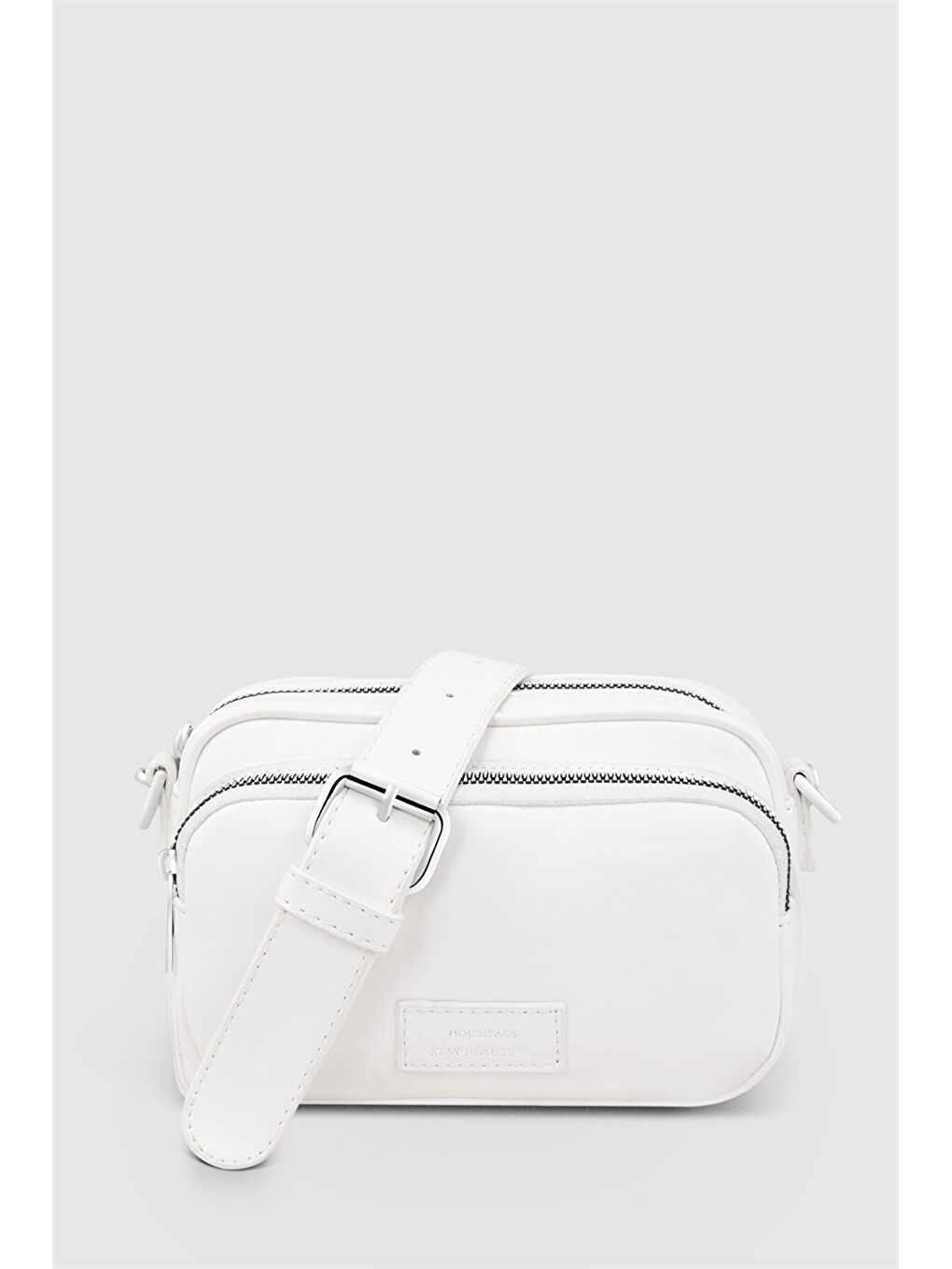 Beyaz Deri Görünümlü Kadın Çapraz Çanta