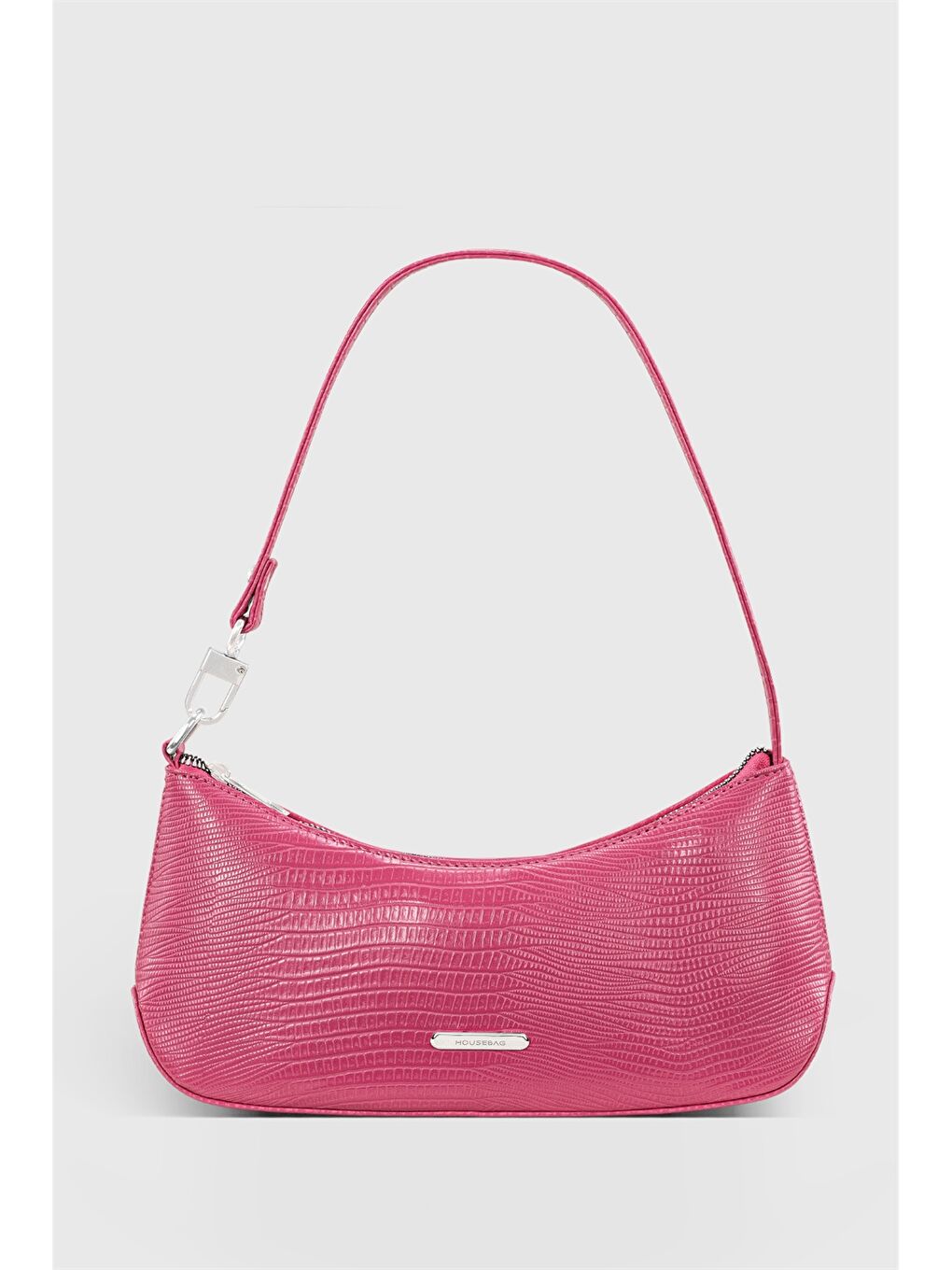 Pembe Deri Görünümlü Kroko Desenli Kadın Baget Çanta