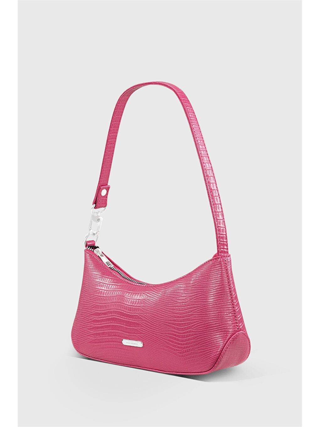 Pembe Deri Görünümlü Kroko Desenli Kadın Baget Çanta-1