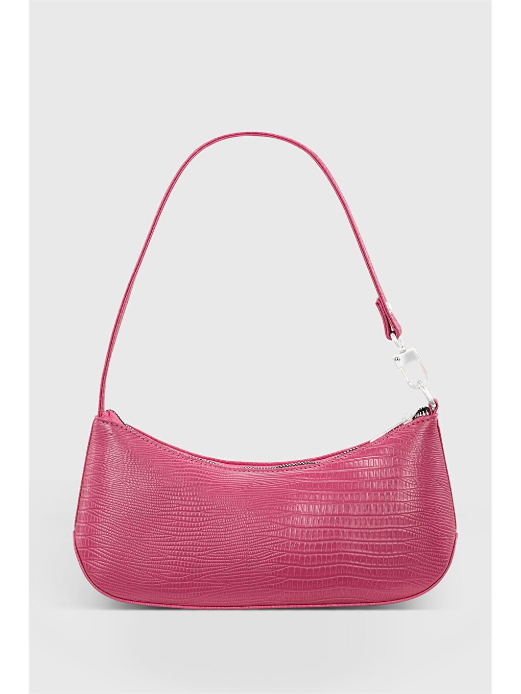 Pembe Deri Görünümlü Kroko Desenli Kadın Baget Çanta-2