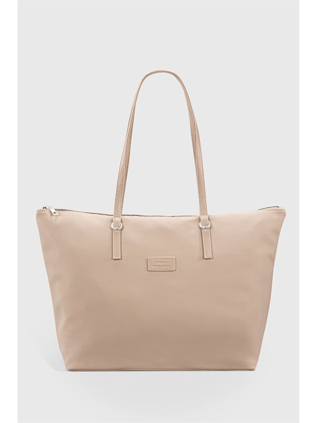 Ekru Etiket Baskılı Kadın Tote Çanta