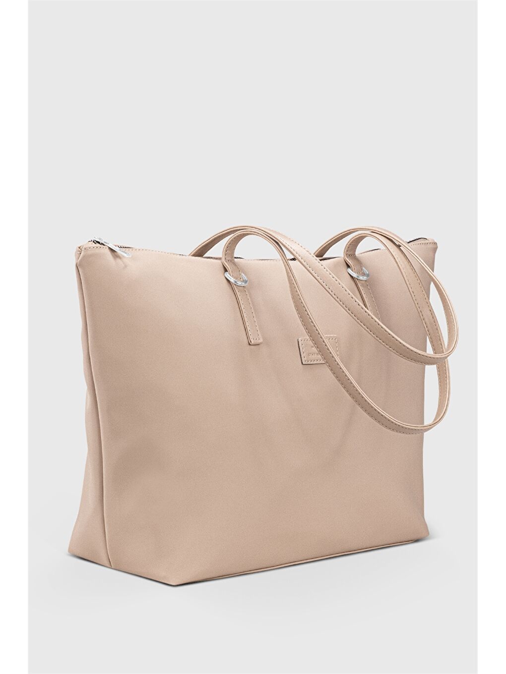 Ekru Etiket Baskılı Kadın Tote Çanta-1