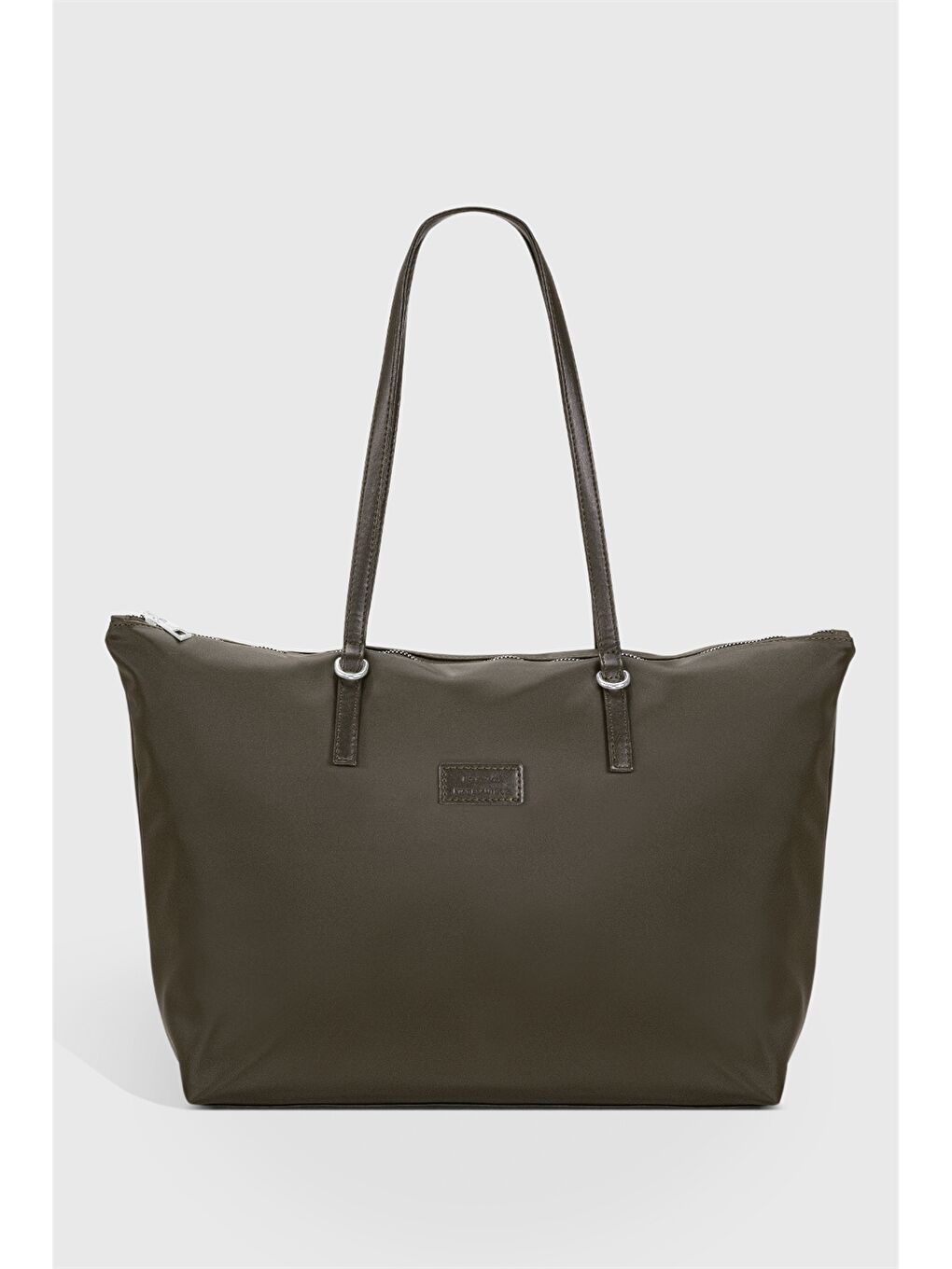 Haki Etiket Baskılı Kadın Tote Çanta